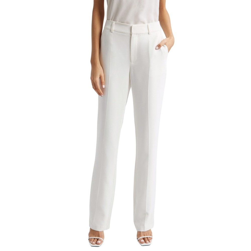 Cinq à Sept Kerry Straight Leg Pants Ivory Crepe Lined Trouser Size 8